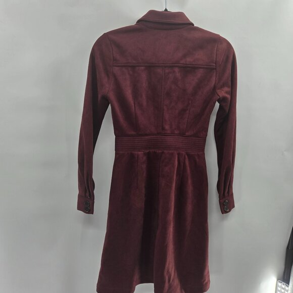 A Loves A Red Merlot Faux Suede Button Front Long Sleeved Dress XS - Picture 2 of 11